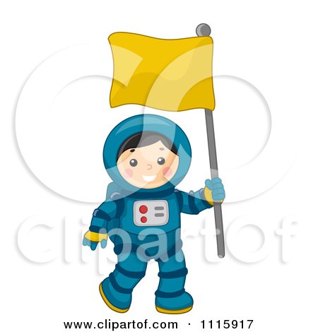 Clipart Cute Astronaut Boy Carrying A Flag - Royalty Free Vector Illustration by BNP Design Studio