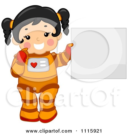 Clipart Cute Girl Astronaut Holding A Sign - Royalty Free Vector Illustration by BNP Design Studio