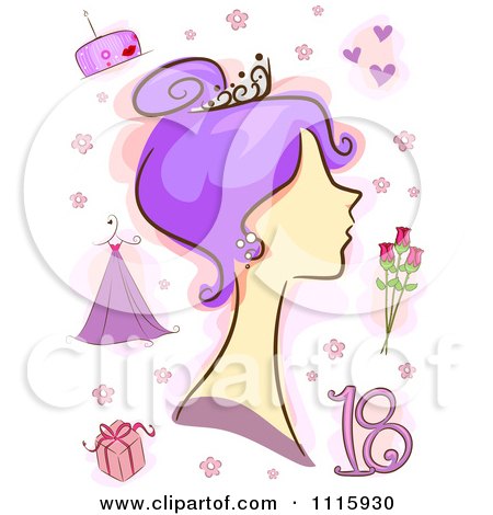 Clipart Purple Haired Woman With Number 18 And Debute Items - Royalty Free Vector Illustration by BNP Design Studio