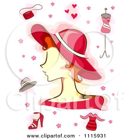 Clipart Woman With A Hat And Red Fashion Items - Royalty Free Vector Illustration by BNP Design Studio
