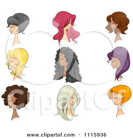Clipart Diverse Mannequins With Different Hairstyle Wigs On - Royalty Free Vector Illustration by BNP Design Studio
