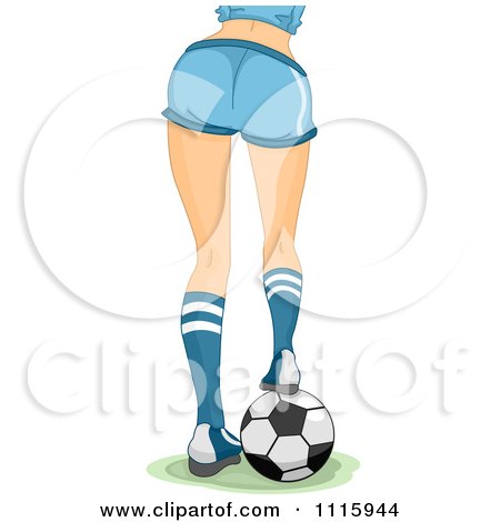 Clipart Rear View Of The Legs Of A Sexy Woman Resting Her Foot On A Soccer Ball - Royalty Free Vector Illustration by BNP Design Studio