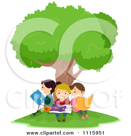 Clipart Happy Kids Reading Under A Tree - Royalty Free Vector Illustration by BNP Design Studio