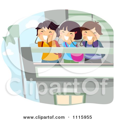 Clipart Happy Diverse Kids Shouting From A School Terrace - Royalty Free Vector Illustration by BNP Design Studio