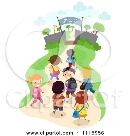 Clipart Happy Diverse School Kids At A Zoo On A Field Trip - Royalty Free Vector Illustration by BNP Design Studio