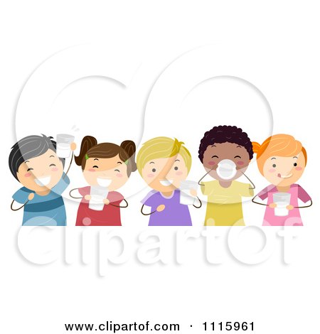 Clipart Happy Diverse Kids Drinking Milk - Royalty Free Vector Illustration by BNP Design Studio