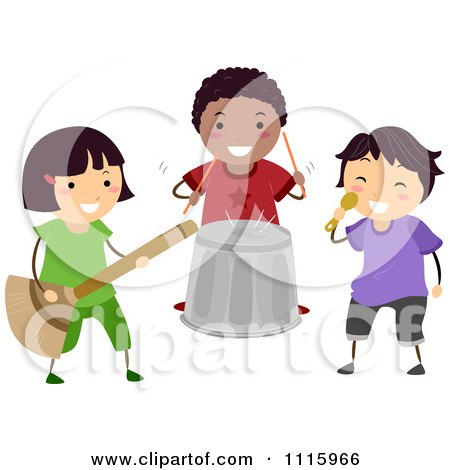Clipart Happy Diverse Music Kids In A Pretend Band - Royalty Free Vector Illustration by BNP Design Studio