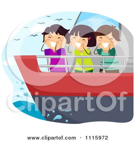 Clipart Happy Diverse Kids Shouting From A Ship - Royalty Free Vector Illustration by BNP Design Studio