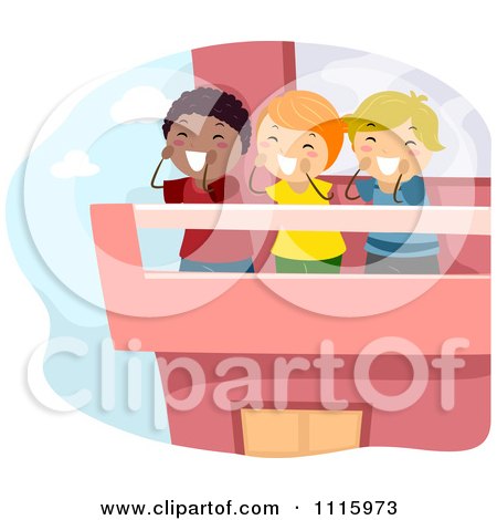 Clipart Happy Diverse Kids Shouting From A Terrace - Royalty Free Vector Illustration by BNP Design Studio