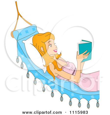Clipart Happy Young Woman Reading A Book In A Hammock - Royalty Free Vector Illustration by BNP Design Studio