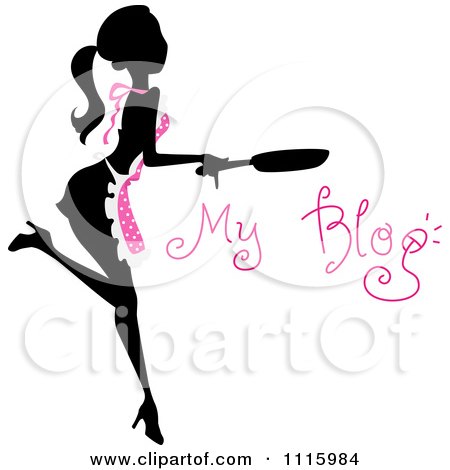 Clipart Silhouetted Woman Cooking With A Skillet And Pink Apron With My Blog Text - Royalty Free Vector Illustration by BNP Design Studio