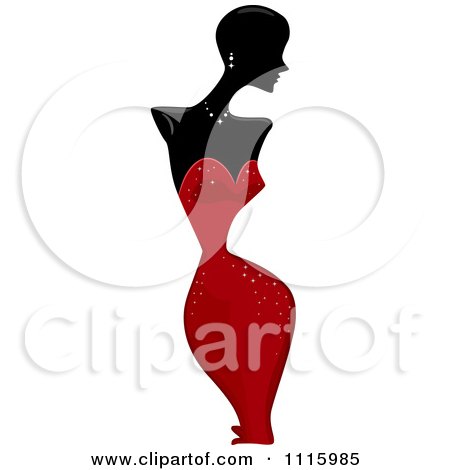 Clipart Black Curvy Mannequin Adorned In A Sexy Red Dress - Royalty Free Vector Illustration by BNP Design Studio