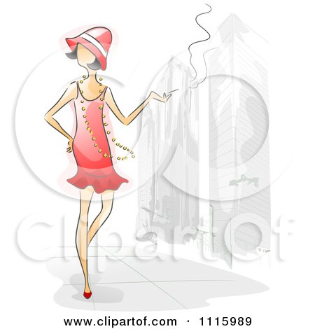 Clipart Watercolor Painted Woman Smoking On A Sidewalk - Royalty Free Vector Illustration by BNP Design Studio