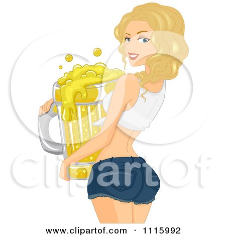 Clipart Beautiful Blond Woman Carrying A Giant Beer Mug - Royalty Free Vector Illustration by BNP Design Studio