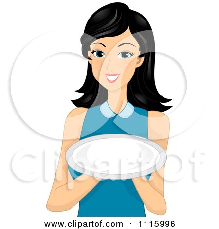 Clipart Beautiful Asian Woman Holding An Empty Plate - Royalty Free Vector Illustration by BNP Design Studio
