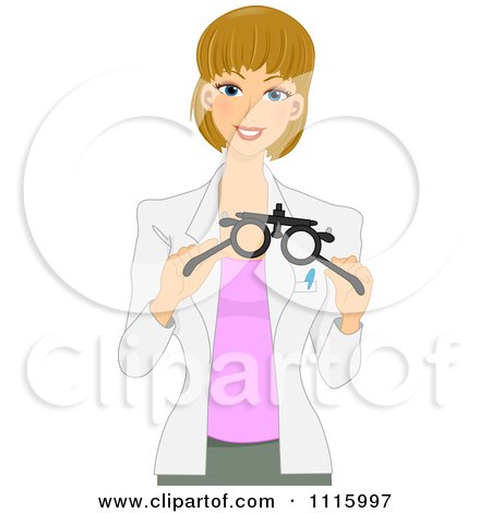 Clipart Happy Optometrist Holding Glasses For An Exam - Royalty Free Vector Illustration by BNP Design Studio