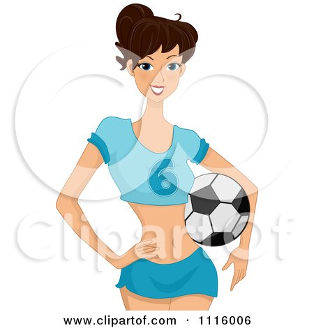 Clipart Happy Woman With A Soccer Ball On Her Hip - Royalty Free Vector Illustration by BNP Design Studio