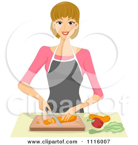 Clipart Happy Blond Woman Chopping Vegetables - Royalty Free Vector Illustration by BNP Design Studio