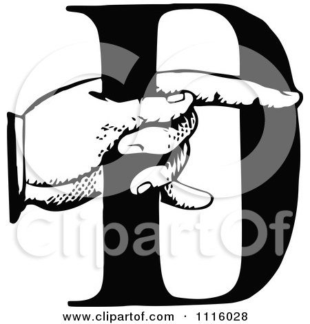 Clipart Retro Vintage Black And White Hand Holding The Letter D - Royalty Free Vector Illustration by Prawny Vintage