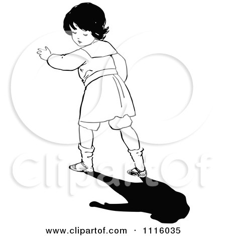 Clipart Retro Vintage Black And White Girl Looking Back At Her Shadow - Royalty Free Vector Illustration by Prawny Vintage