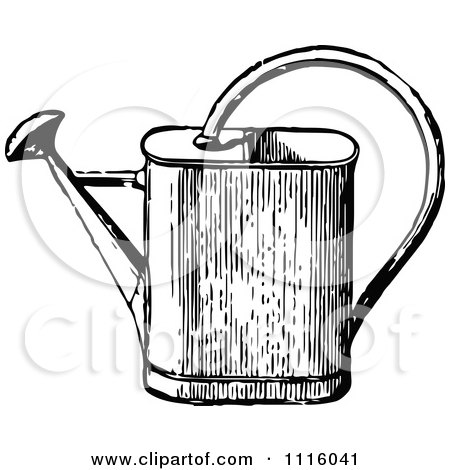 Clipart Retro Vintage Black And White Watering Can - Royalty Free Vector Illustration by Prawny Vintage