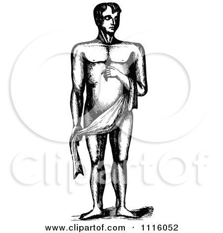 Clipart Retro Vintage Black And White Man Standing In A Loincloth 1 - Royalty Free Vector Illustration by Prawny Vintage