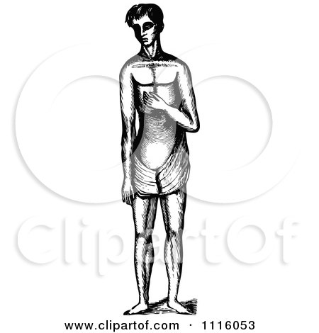 Clipart Retro Vintage Black And White Man Standing In A Loincloth 2 - Royalty Free Vector Illustration by Prawny Vintage