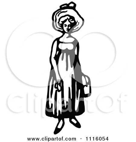 Clipart Retro Vintage Black And White Woman With A Hat - Royalty Free Vector Illustration by Prawny Vintage