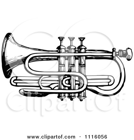 Clipart Retro Vintage Black And White Trumpet - Royalty Free Vector Illustration by Prawny Vintage