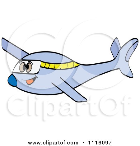Clipart Happy Blue Airplane - Royalty Free Vector Illustration by Andrei Marincas