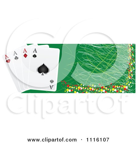 Clipart Grungy Green Poker Banner With Playing Cards - Royalty Free Vector Illustration by Andrei Marincas