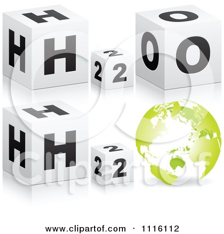 Clipart 3d H2O Water Cubes And A Globe - Royalty Free Vector Illustration by Andrei Marincas