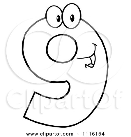 Clipart Happy Outlined Number Nine - Royalty Free Vector Illustration by Hit Toon