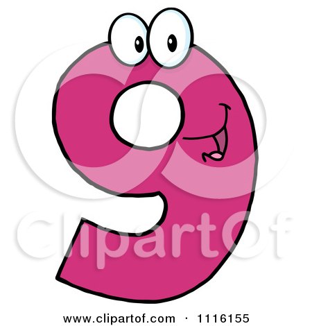 Clipart Happy Pink Number Nine - Royalty Free Vector Illustration by Hit Toon