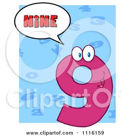 Clipart Happy Pink Number Nine Talking 3 - Royalty Free Vector Illustration by Hit Toon