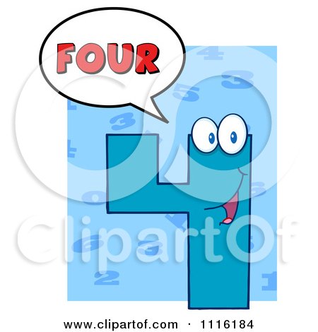 Clipart Happy Blue Number Four Talking 2 - Royalty Free Vector Illustration by Hit Toon