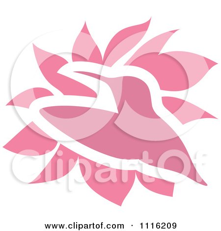 Clipart Pink Hummingbird And Leaves Icon - Royalty Free Vector Illustration by elena
