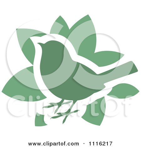 Clipart Green Bird And Leaves Icon - Royalty Free Vector Illustration by elena