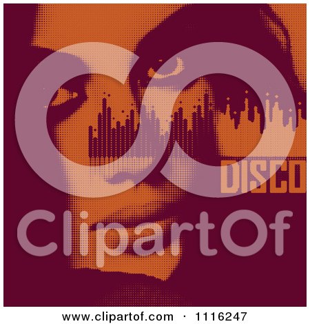 Clipart Womans Face Equalizer And Disco Text In Red And Orange Halftone - Royalty Free Vector Illustration by elena