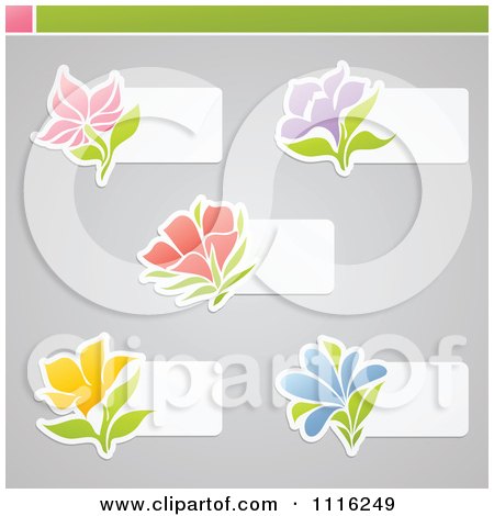 Clipart Colorful Flower And White Labels On Gray - Royalty Free Vector Illustration by elena