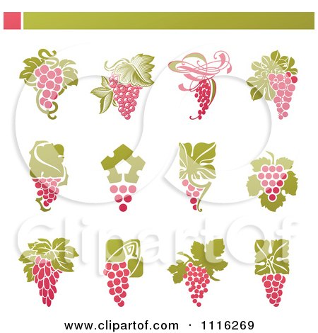 Clipart Purple Grape And Leaves Icons - Royalty Free Vector Illustration by elena