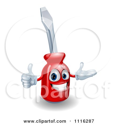Clipart Happy 3d Red Compact Screwdriver Character Holding A Thumb Up - Royalty Free Vector Illustration by AtStockIllustration