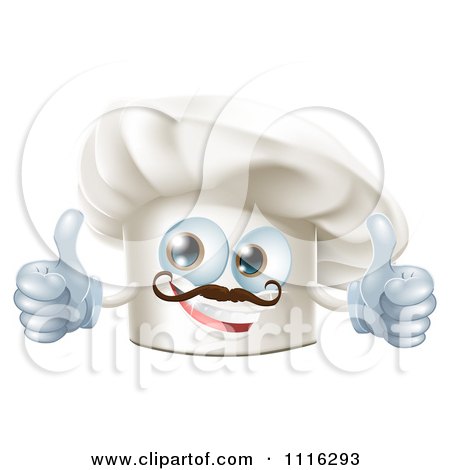 Clipart Happy Chef Hat Mascot With A Mustache Holding Two Thumb Up - Royalty Free Vector Illustration by AtStockIllustration