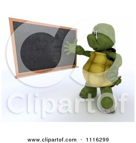 Clipart 3d Tortoise Teacher Presenting A Blank Black Board - Royalty Free CGI Illustration by KJ Pargeter