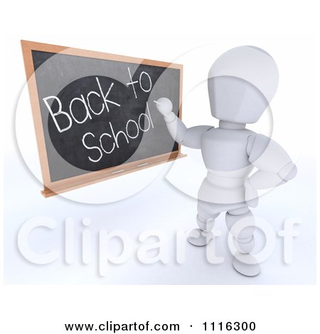 Clipart 3d White Character Teacher Writing Back To School On A Black Board - Royalty Free CGI Illustration by KJ Pargeter