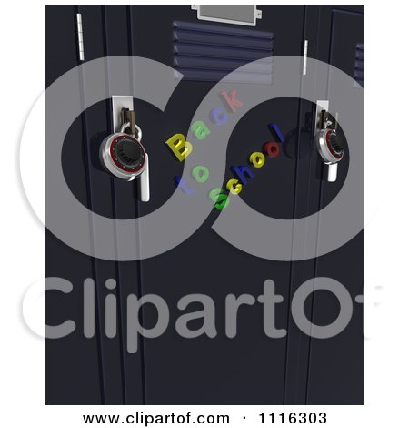 Clipart 3d Back To School Magnets On Lockers With Locks - Royalty Free CGI Illustration by KJ Pargeter