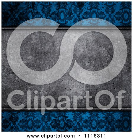 Clipart Grungy Concrete And Blue Floral Background - Royalty Free CGI Illustration by KJ Pargeter