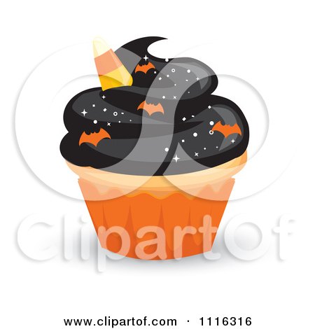 Clipart Halloween Cupcake With Black Frosting An Orange Wrapper And Bat Sprinkles - Royalty Free Vector Illustration by Amanda Kate