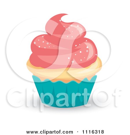 Clipart Cupcake With Pink Sparkly Frosting And A Turquoise Wrapper - Royalty Free Vector Illustration by Amanda Kate