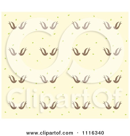 Clipart Seamless Brown And Green Swallows And Dots Background Pattern On Beige - Royalty Free Vector Illustration by Cherie Reve